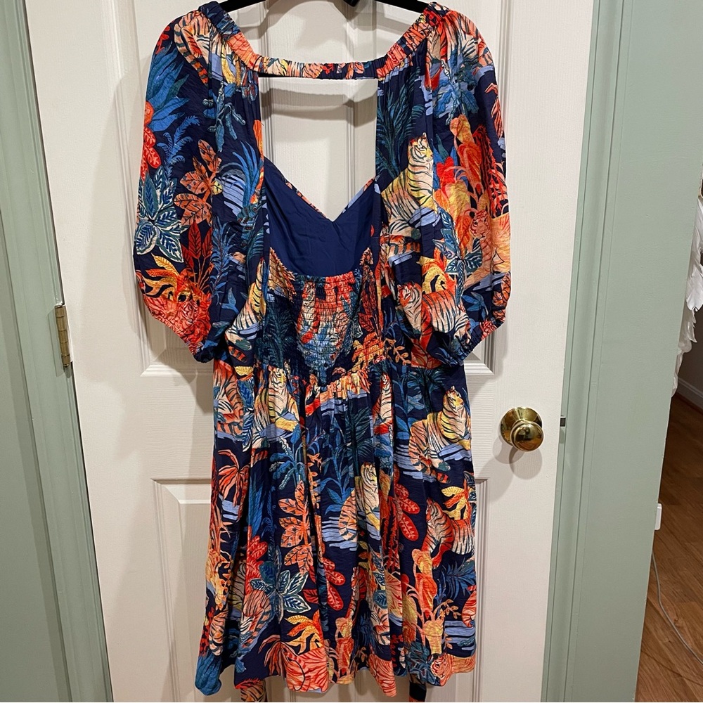 Anthropologie 2X Tiger Print Sweetheart Puff Sleeve Mini Dress EUC - Picture 7 of 9